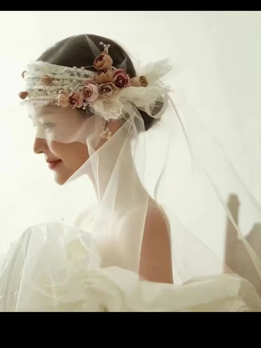 Vintage Floral Bridal Headband Off White